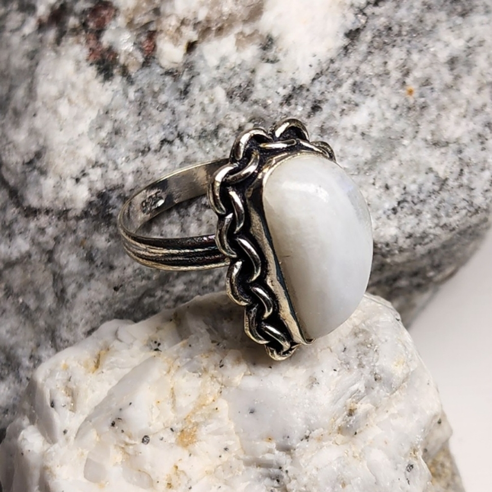 Rainbow Moonstone Ring Hand Crafted Moon Shaped S… - image 8